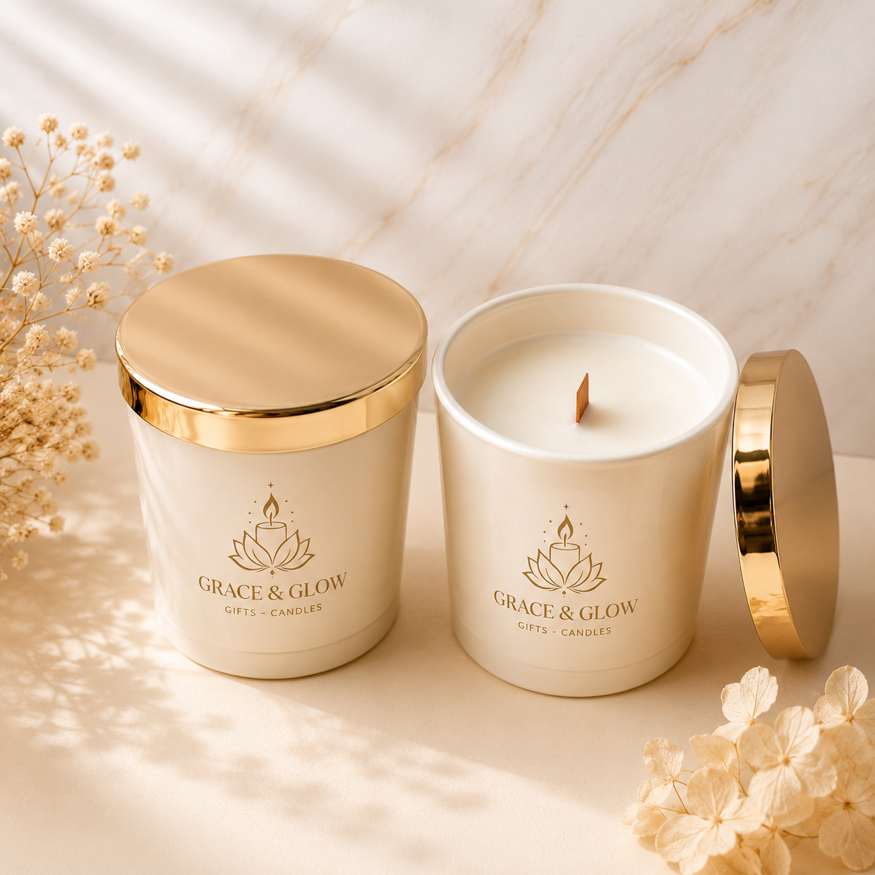 Grace & Glow Signature Jar Candle | 8oz Coconut Wax Wood Wick Candle