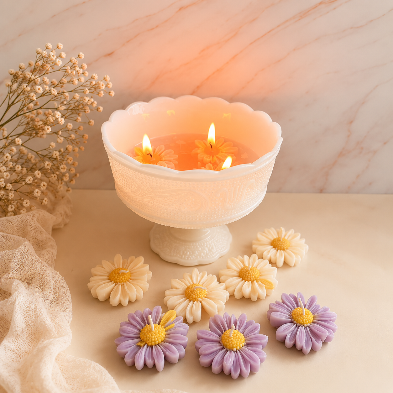 Floating Daisy & Heart Candle Gift Set