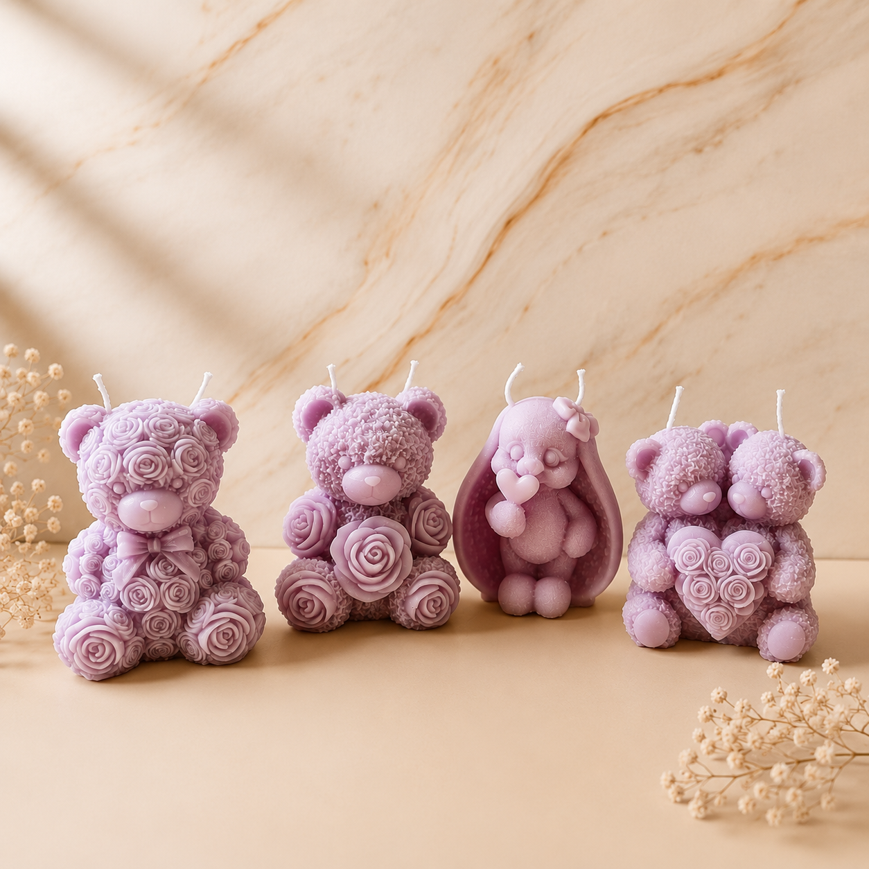 Personalized Mini Candle Favors | Rose Bear & Bunny Soy Candles for Baby Showers & Birthdays